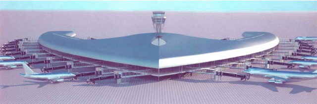 Render d'AENA de com serà la nova terminal satèl·lit interpistes de l'aeroport de Barcelona-El Prat